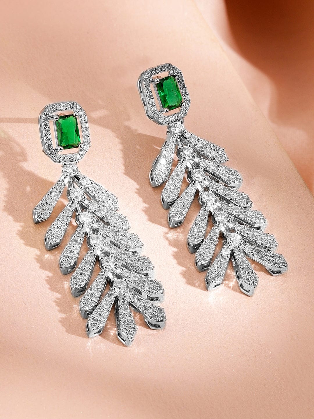 Rubans Rhodium-Plated Cubic Zirconia Stone Studded Jewellery Set Jewellery Set