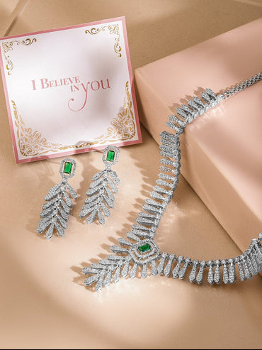 Rubans Rhodium-Plated Cubic Zirconia Stone Studded Jewellery Set Necklace Set