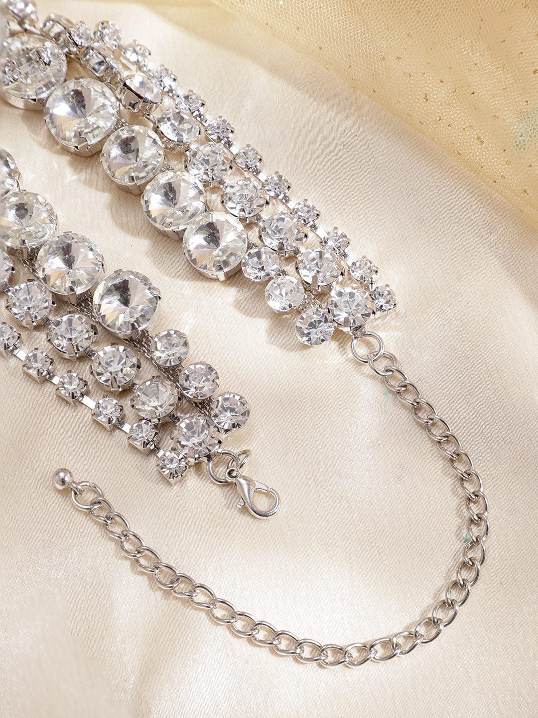 Rubans Rhodium-Plated Cubic Zirconia-Studded 3-Layer Choker Necklace Necklace & Chains