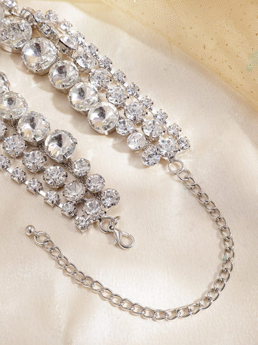 Rubans Rhodium-Plated Cubic Zirconia-Studded 3-Layer Choker Necklace Necklace & Chains
