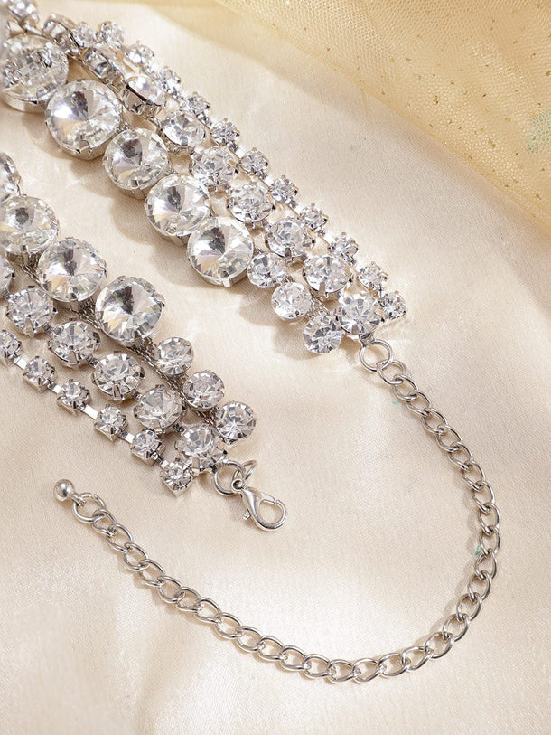 Rubans Rhodium-Plated Cubic Zirconia-Studded 3-Layer Choker Necklace Necklace & Chains