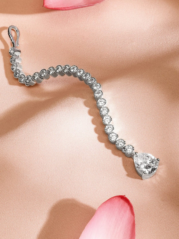 Rubans Rhodium-Plated Cubic Zirconia Studded & AD Drop Handcrafted Maang Tikka Hair Accessories