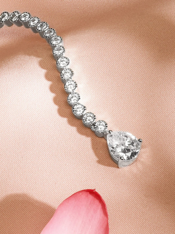 Rubans Rhodium-Plated Cubic Zirconia Studded & AD Drop Handcrafted Maang Tikka Hair Accessories