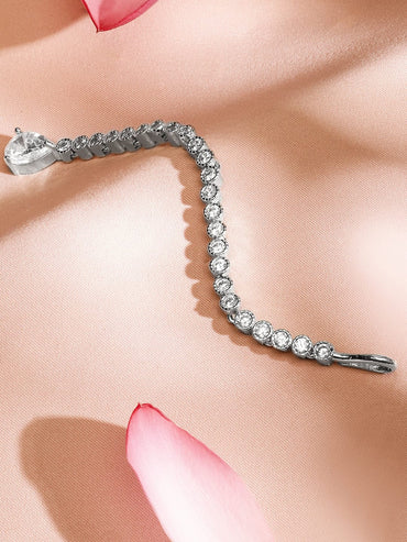 Rubans Rhodium-Plated Cubic Zirconia Studded & AD Drop Handcrafted Maang Tikka Hair Accessories