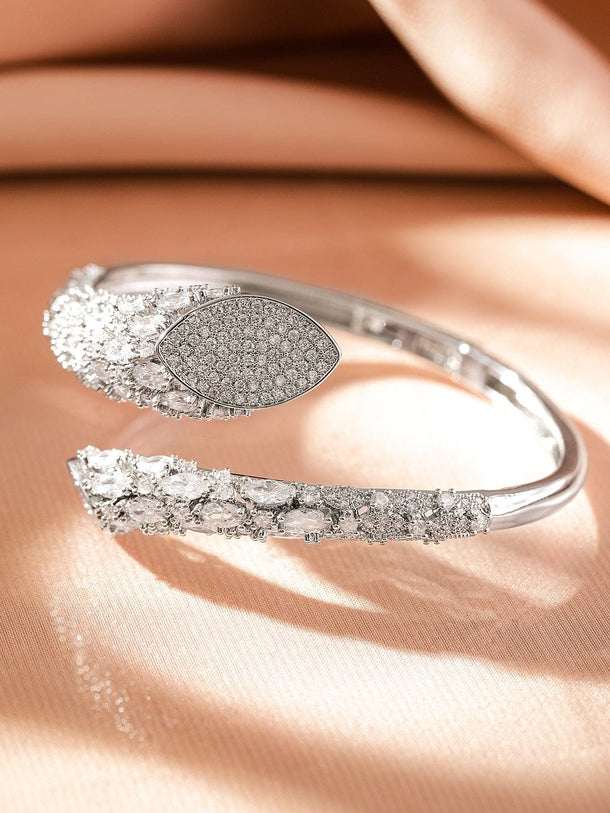 Rubans Rhodium-Plated Cubic Zirconia Studded Adjustable Demi-Fine Openable Bracelet Wristwear