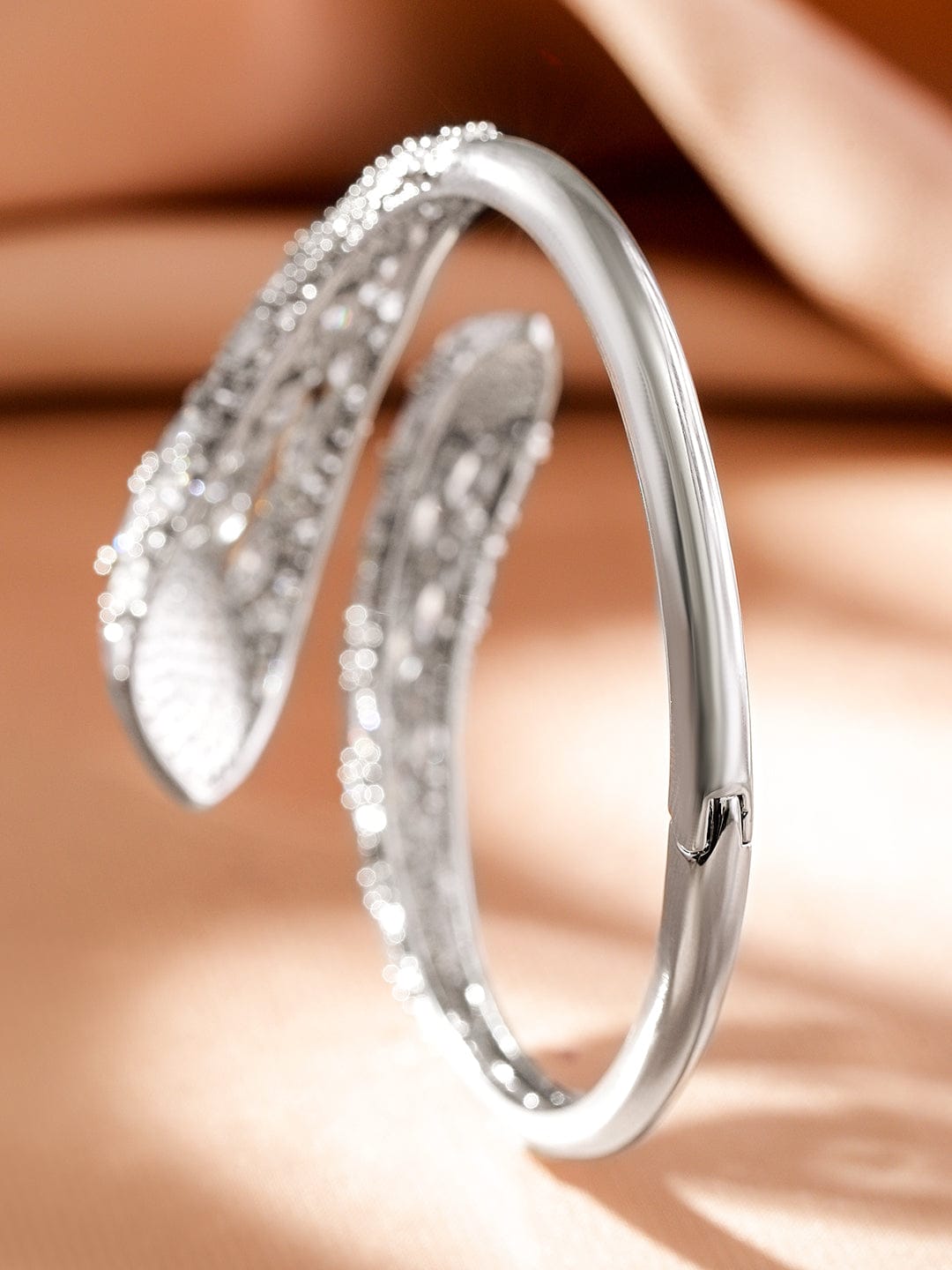 Rubans Rhodium-Plated Cubic Zirconia Studded Adjustable Demi-Fine Openable Bracelet Wristwear