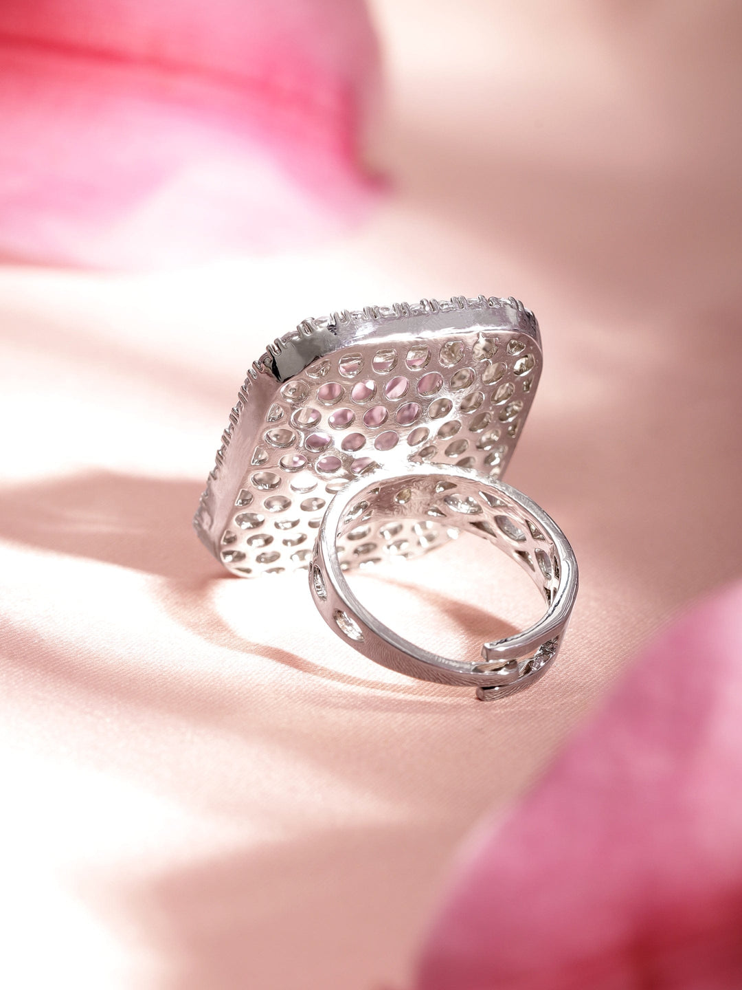 Rubans Rhodium-Plated Cubic Zirconia Studded Adjustable Finger Ring Rings