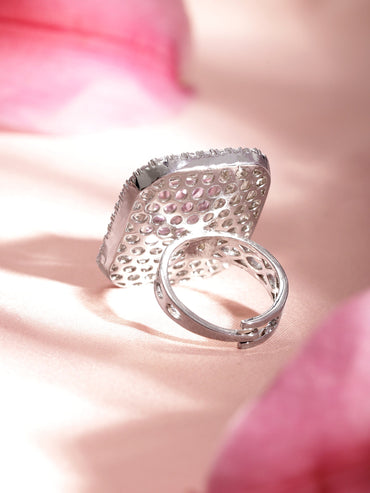 Rubans Rhodium-Plated Cubic Zirconia Studded Adjustable Finger Ring Rings