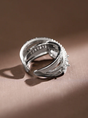 Rubans Rhodium Plated Cubic Zirconia Studded Adjustable Ring Rings