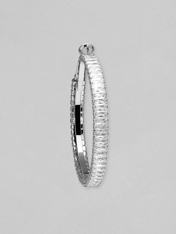 Rubans Rhodium Plated Cubic Zirconia Studded Big Hoop Earrings Earrings