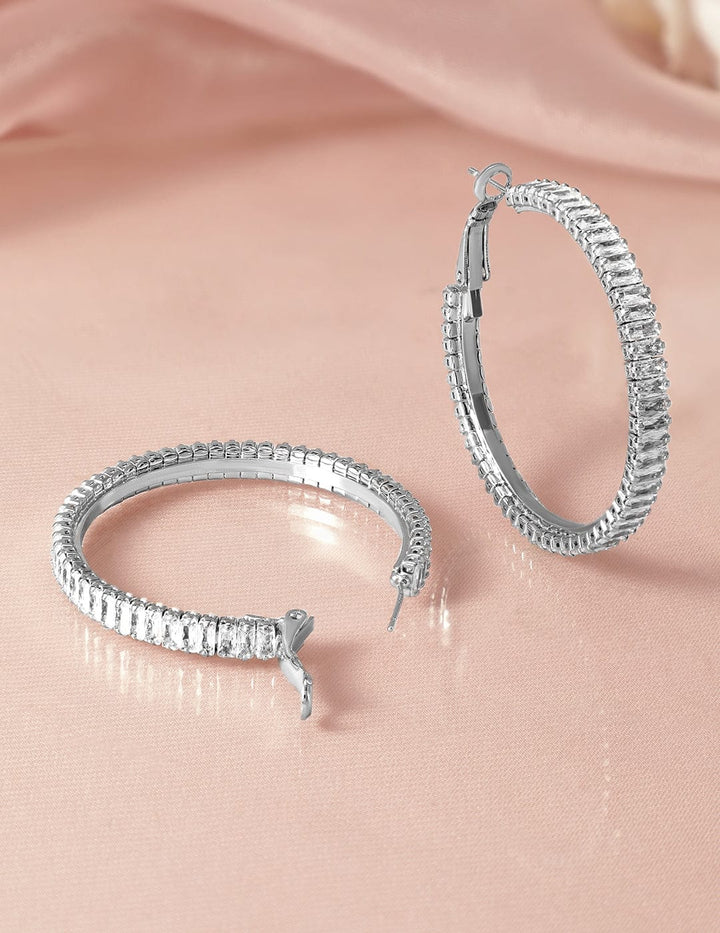 Rubans Rhodium Plated Cubic Zirconia Studded Big Hoop Earrings Hoop Earrings