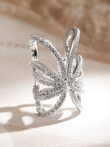 Rubans Rhodium-Plated Cubic Zirconia Studded Butterfly Design Openable Ear Cuff Earring â€“ 1 Piece Pack Earrings