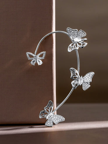 Rubans Rhodium-Plated Cubic Zirconia Studded Butterfly Design Statement Ear Cuff â€“ 1 Piece Pack Earrings