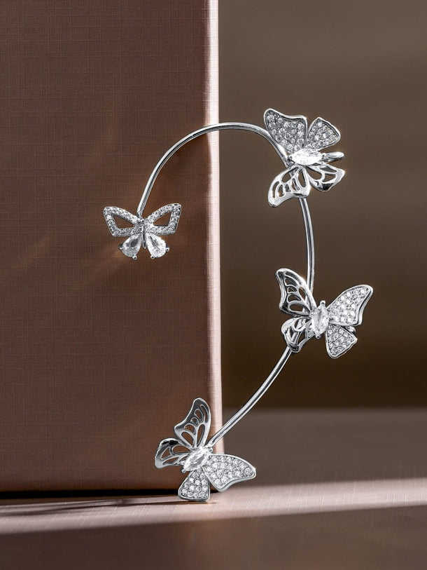 Rubans Rhodium-Plated Cubic Zirconia Studded Butterfly Design Statement Ear Cuff â€“ 1 Piece Pack Earrings