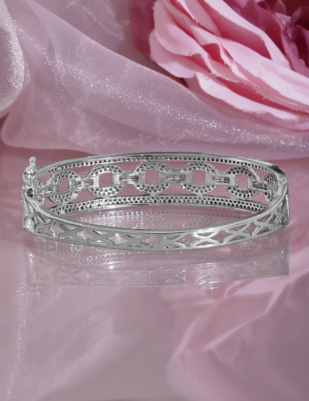 Rubans Rhodium Plated Cubic Zirconia Studded Chain Link Design Premium Openable Bracelet Wristwear