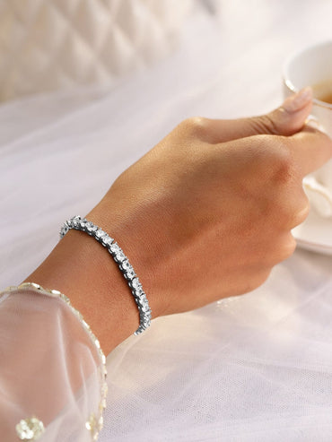 Rubans Rhodium-Plated Cubic Zirconia Studded Classic Tennis Bracelet Bangles & Bracelet