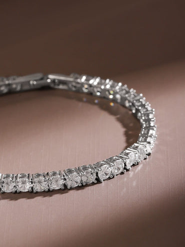 Rubans Rhodium-Plated Cubic Zirconia Studded Classic Tennis Bracelet Wristwear