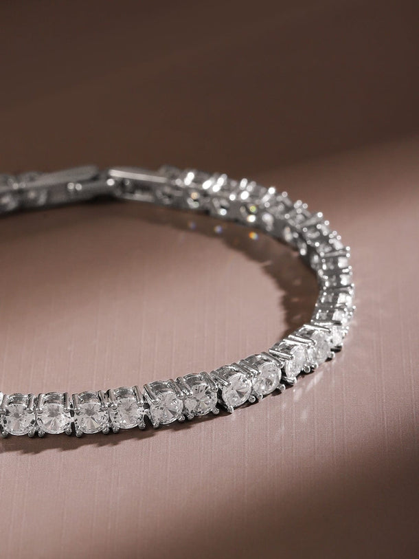 Rubans Rhodium-Plated Cubic Zirconia Studded Classic Tennis Bracelet Wristwear