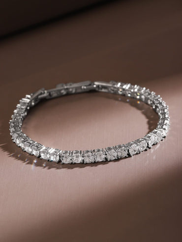 Rubans Rhodium-Plated Cubic Zirconia Studded Classic Tennis Bracelet Wristwear