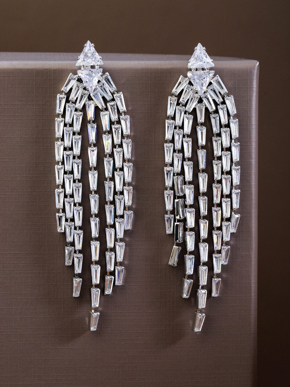 Rubans Rhodium-Plated Cubic Zirconia Studded Dazzling Multi-Strand Drop Earrings Earrings