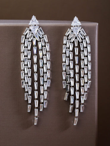 Rubans Rhodium-Plated Cubic Zirconia Studded Dazzling Multi-Strand Drop Earrings Earrings