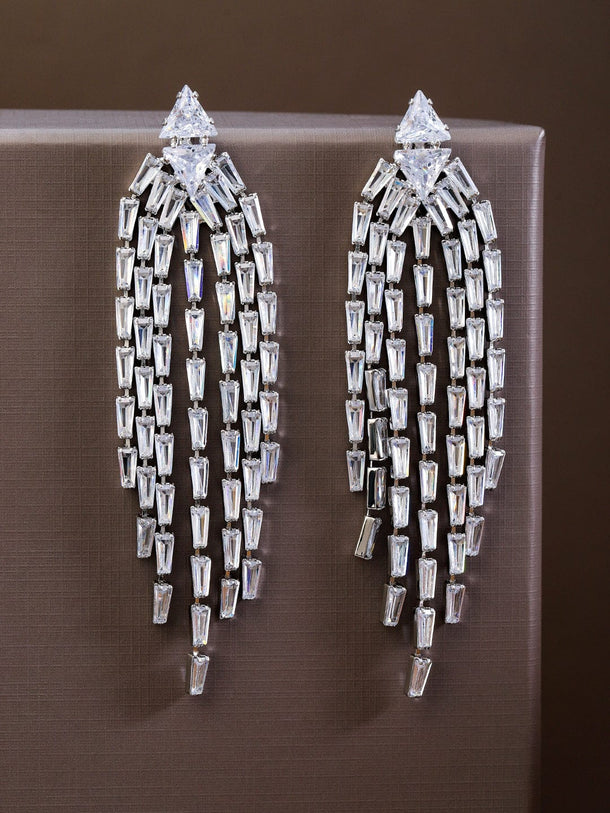 Rubans Rhodium-Plated Cubic Zirconia Studded Dazzling Multi-Strand Drop Earrings Earrings