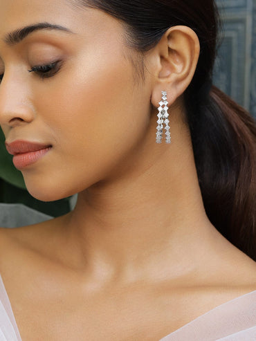 Rubans Rhodium-Plated Cubic Zirconia Studded Elegant Double Row Hoop Earrings Earrings