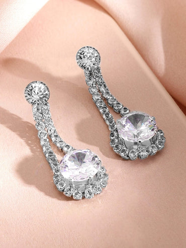 Rubans Rhodium-Plated Cubic Zirconia Studded Elegant Necklace & Earrings Set Jewellery Set