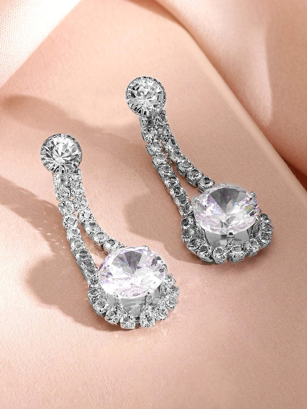Rubans Rhodium-Plated Cubic Zirconia Studded Elegant Necklace & Earrings Set Jewellery Set