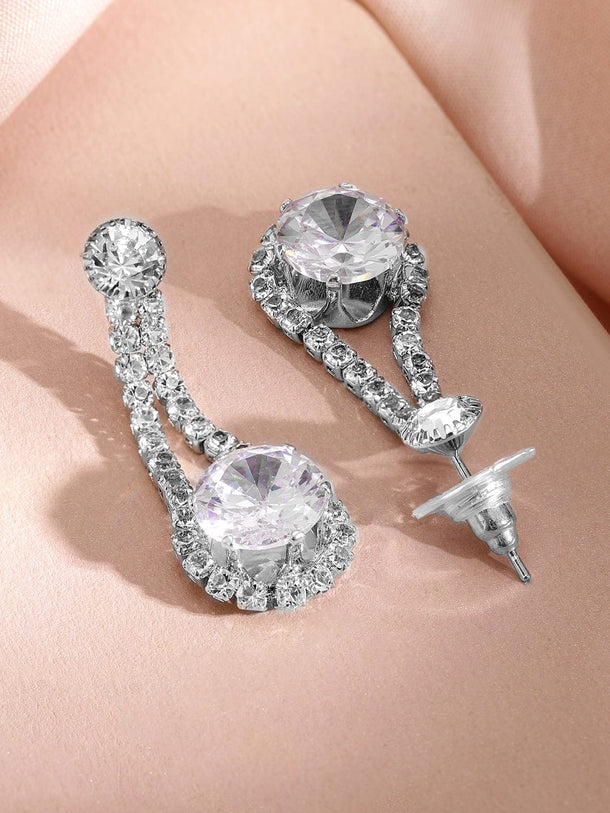 Rubans Rhodium-Plated Cubic Zirconia Studded Elegant Necklace & Earrings Set Jewellery Set