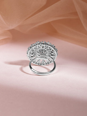 Rubans Rhodium Plated Cubic Zirconia Studded Finger Ring Rings