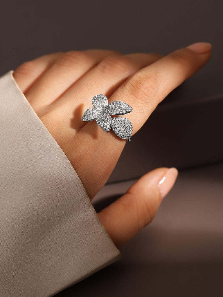 Rubans Rhodium-Plated Cubic Zirconia Studded Floral Openable Adjustabl - Main Image