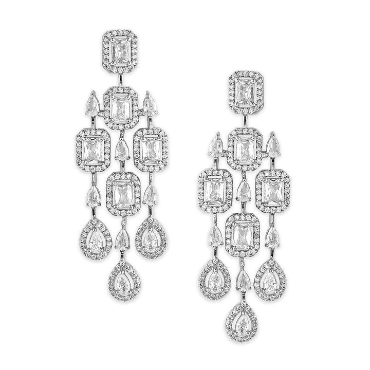 Rubans Rhodium-Plated Cubic Zirconia Studded Glamorous Cascading Chandelier Earrings Chandelier Earrings