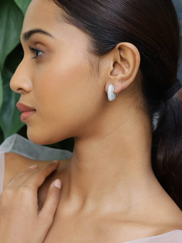 Rubans Rhodium-Plated Cubic Zirconia Studded Heart Shape Hoop Earrings Earrings