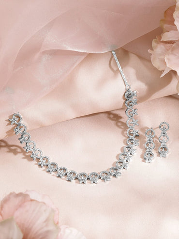Rubans Rhodium Plated Cubic Zirconia Studded Jewellery Set Jewellery Set