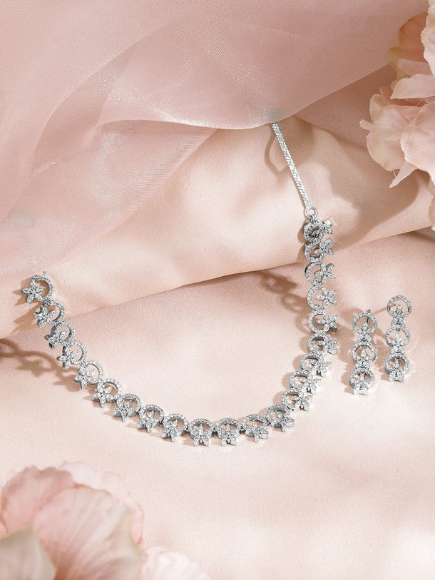 Rubans Rhodium Plated Cubic Zirconia Studded Jewellery Set Jewellery Set