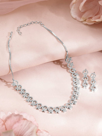 Rubans Rhodium Plated Cubic Zirconia Studded Jewellery Set Jewellery Set