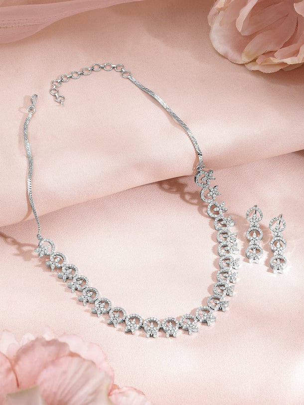 Rubans Rhodium Plated Cubic Zirconia Studded Jewellery Set Jewellery Set