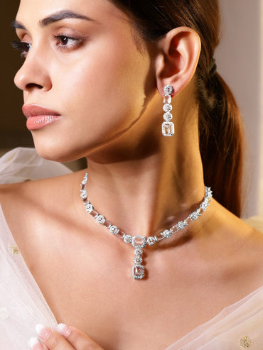 Rubans Rhodium Plated Cubic Zirconia Studded Jewellery Set Jewellery Set