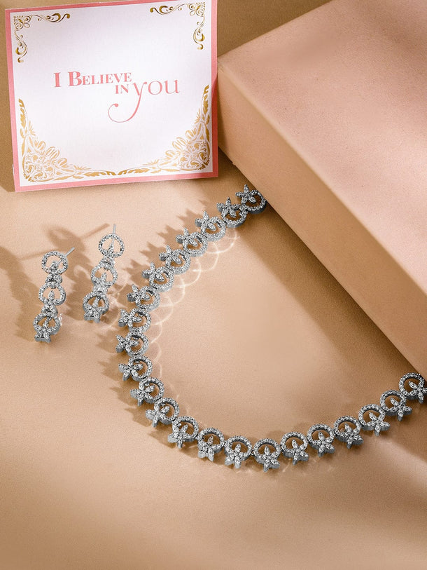 Rubans Rhodium Plated Cubic Zirconia Studded Jewellery Set Necklace Set