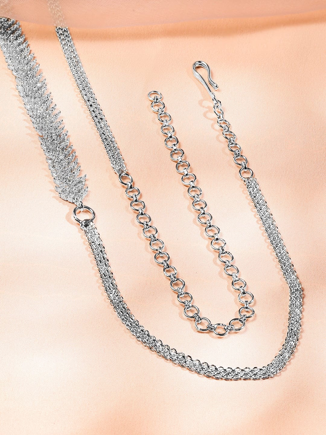 Rubans Rhodium-Plated Cubic Zirconia Studded Kamarbandh with White Pearls â€“ Wedding & Festive Wear Saree Accessories