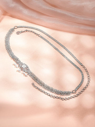 Rubans Rhodium-Plated Cubic Zirconia Studded Kamarbandh with White Pearls â€“ Wedding & Festive Wear Saree Accessories