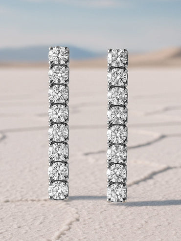 Rubans Rhodium-Plated Cubic Zirconia Studded Linear Earrings Drop Earrings