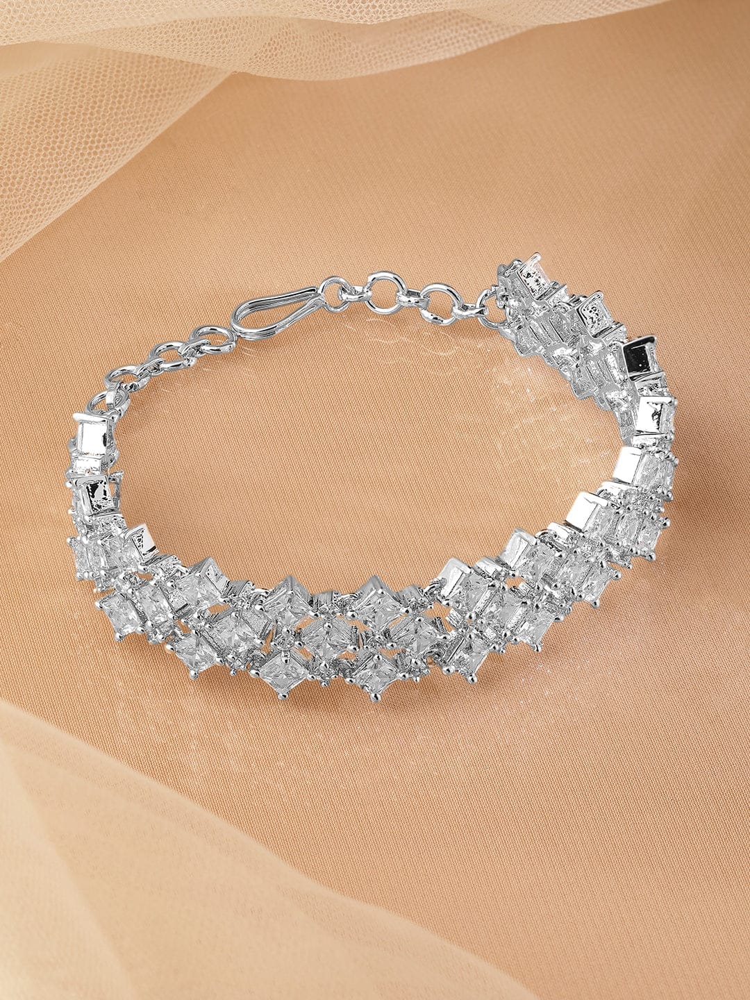 Rubans Rhodium-Plated Cubic Zirconia Studded Luxurious Bracelet Wristwear