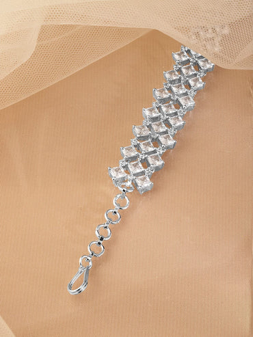 Rubans Rhodium-Plated Cubic Zirconia Studded Luxurious Bracelet Wristwear