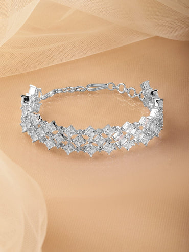 Rubans Rhodium-Plated Cubic Zirconia Studded Luxurious Bracelet Wristwear