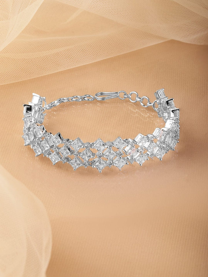 Rubans Rhodium-Plated Cubic Zirconia Studded Luxurious Bracelet Wristwear