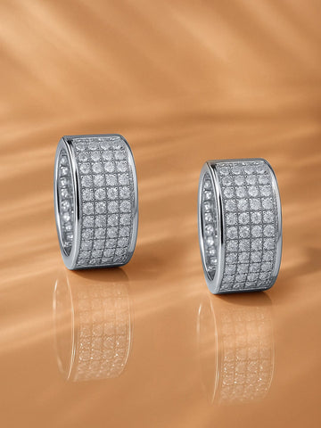 Rubans Rhodium-Plated Cubic Zirconia Studded Minimal Statement Half-Hoop Earrings Earrings