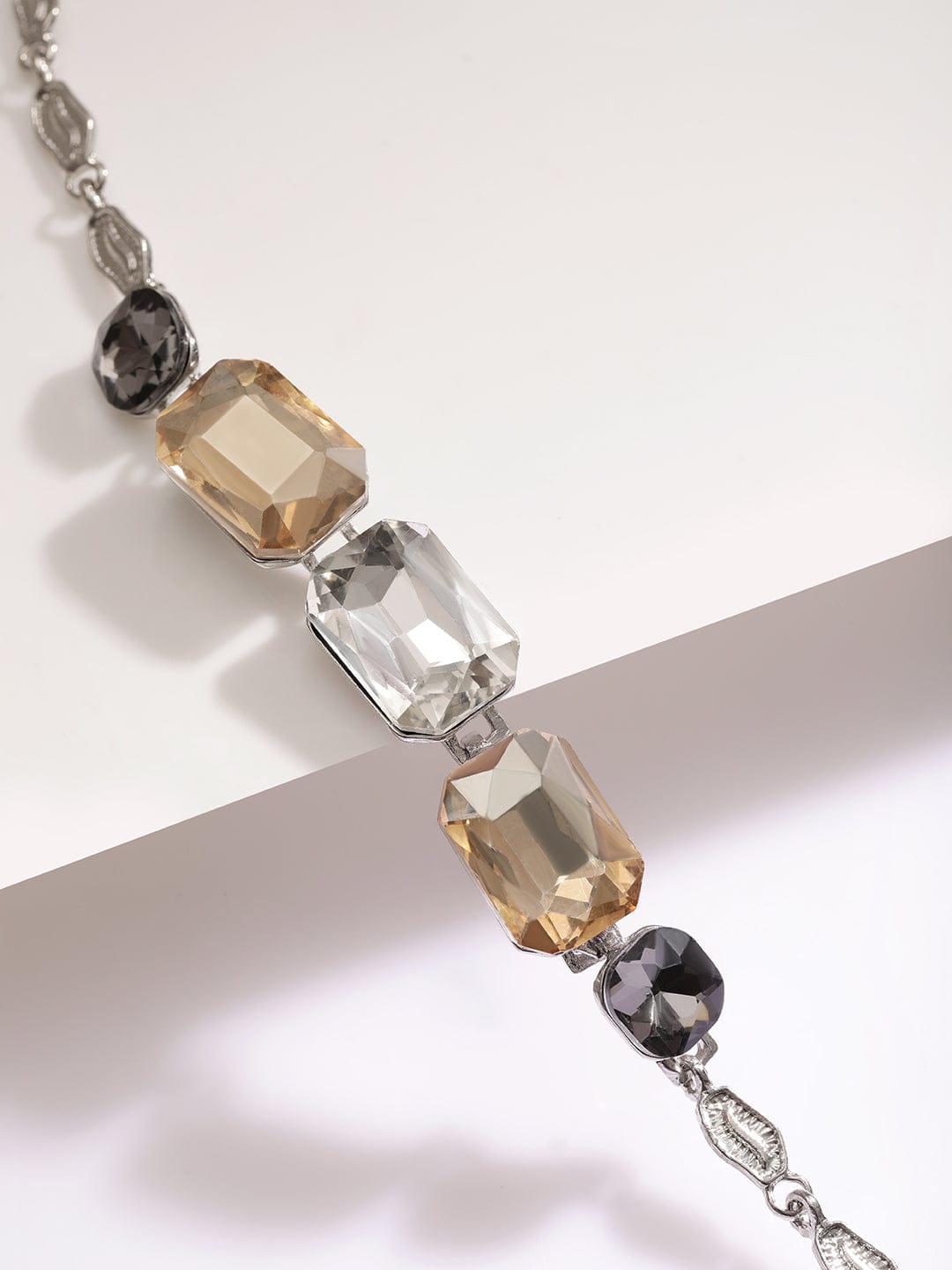 Rubans Rhodium Plated Cubic Zirconia Studded Multi-Colored Statement Bracelet Wristwear