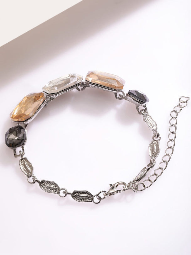 Rubans Rhodium Plated Cubic Zirconia Studded Multi-Colored Statement Bracelet Wristwear